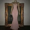 Glittering Pink Sequined Evening Dresses Sexy Spaghetti Straps V Neck Backless Prom Party Gown Mermaid Sweep Train Women Second Reception Dress AL2931