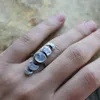 Moon Phase Ring Moon Cycle Ring Ladies Imitate Moonstone Crystal Ring Retro Silver Color Celestial Jewelry