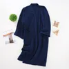 Camisola kimono masculina de algodão crepe, robe solto, roupão masculino azul cinza, roupa de dormir para casa, robe222z