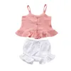 Schattige prinses mooie zomer sets 2 stks peuter baby meisjes solide jarretel bovenkant kant shorts outfits instellen kleding