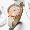 Curren Läder Kvinnor Klockor 2019 Vacker unik design Ring Quartz Armbandsur Klocka Kvinna Fashion Dress Watch Montre Femme