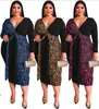 Plus size 4XL 5XL Women supersize one-piece dress with belt fashion long sleeve deep V long skirt sexy package hip evening dress 2525