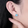 Turkusowe kolczyki Cat Noble Modne S925 Sterling Silver Blue Diamond Mosaic Plug-in Stud Earring Lovely Popular Trendy Urodziny