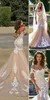 2020 Nude Marfim Lace Sereia Vestidos De Noiva Off Ombro Lace-up Drapeado Tule Sul Vestido De Noiva de Noiva Vestidos de Novia