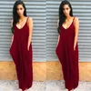 Kvinnor Solid Ärmlös Maxi Klänning Boho Designer Spaghetti Pocket Golvlängd V Nacke Lös lång kjol Elegant Backless Clubwear LJJA2613