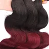 Trames de Cheveux Vierges Brésiliens 4 Bundles 1B 99J Ombre Extensions de Cheveux Humains 95-100g / pièce Vague de Corps 4 Pièces / lot 1b / 99j Deux Tons Couleur