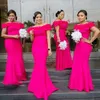 Hot Pink Mermaid Bridesmaid Dresses Plus Size Long Ruffles Off Shoulder Robe Maid Of The Honor Dress For Women Wedding Party Gowns Vestidos