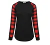 Femmes Plaid Noël T-shirt Plus La Taille Xmas Tops Elk Chemise À Manches Longues Lettre Imprimer Patchwork Tees Coton Casual Blouse O Cou Blusas B6823