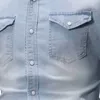 デニムシャツ男性カジュアルスリムフィットボタンシャツPocketブラウス男性カミサ社会的半袖トップスブラウス