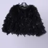 Kvinnors Ny Lyx Fashion Real Ostrich Fur Feather Decoration Cotton Pulded Warm Short Fur Coat Casacos Plus Size SML Bröllopsfest Topps