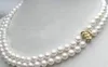 Doppelte natürliche Stränge 8-9mm Südsee weiße Perlenkette 18 925er Silber Gold Brosche