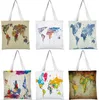 Bolso de lona Coloráneo para mujeres Bolsa de hombro para mujer de gran capacidad Travel Schoolbag 3D Mapa del mundo Imprimir Tote de tela Bolsas ecológicas