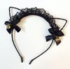 Fita de orelha de gato de renda preta + sinos dourados Kawaii Kitty Cosplay faixa de cabelo bastão de cabelo Halloween Natal Páscoa headwear