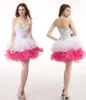Verklig bildboll klänning ärmlös organza pärlparti prom cocktail klänningar korta balklänningar rosa vita hemkomstklänningar dh314