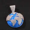 Hip Hop Drop Oil Set med Zircon Blue Earth Pendant Necklace Simple Tide Brand Men039S Necklace9697918