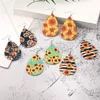 Design Sunflower Printed Pu Leather Earring Bohemian Dingle Drop örhängen Färgglada vattendroppar Lucky Jewelry Christmas Whole5728273