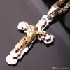 Men Chain Christian Jewelry Gift Vintage Cross Crucifix Jesus Piece Pendant Necklace Silver Gold Color Stainless Steel Byzantine297i