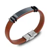 Bracelet de sport de plein air populaire pour hommes Bracelets à breloques en acier inoxydable en cuir véritable marron à vendre