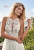 Spitzenapplikat Boho Kleider ärmellose Juwelenausschnitt Plus Größe Hochzeitskleider Illusion billig Brautkleid Mitte gemacht