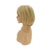 Penteado de New Lady Gaga Lace Full Human Hair Wigs Loiro Bob curto reto com franja sem glú.