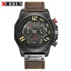 Curren Fashion Brand Chronograph Sports Men Regarde le poignet de quartz analogique militaire regarde une sangle en cuir véritable horloge 272b9947089