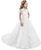 Lace Princess Flower Girl Dresses First Communion Dresses For Girls Ärmlös Tulle Toddler Pageant Klänningar