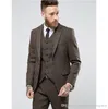 Terno ternos New Style Brown Grosso Aço Tweed Tecido Man Trabalho Negócios do casamento do noivo smoking Prom Party Mens (jaqueta + calça + Vest + Tie) J718