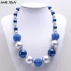 MHS.SUN 1PC Mode bébé bleu + argent chunky collier de perles filles bubblegum gumball collier fait main pour cadeau d'anniversaire enfants