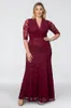 Bourgondy Mermaid Plus Size Kant Prom Jurken V-hals Korte Mouwen Avondjurk Vloer Lengte Formele Jurk