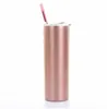 Skinny Tumbler Vakuumisolierte gerade Tassen Wasserflasche Edelstahl Bier Kaffeetasse Thermoskanne Gläser Deckel Strohhalme Trinkgeschirr 20oz A5724