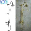 Rolya Chrome / Golden Classic Exposed Round Rain Shower Head Conjunto de chuveiro de mão Punho cruzado em ouro Latão maciço