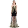 Angel-fashions Party Gown Embroidery See Through Tulle Sweetheart Women Lace Up Long Formal Evening Dress Black 189