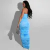 2020 넥타이 염료 Ruched Strapless Maxi Dresses 섹시한 여성 튜브 탑 밴드 스키니 바디 콘 클럽웨어 파티 맥시 드레스 여성 Vestidos