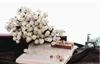 絹のバラの牧歌的なスタイルの牧歌的な偽の花の模擬ブーケ15頭のローズPeの装飾花人工的な偽の花