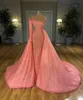 2020 Wspaniały Sparkly Prom Dresses Aplikacje Koraliki Piór Party Suknie Custom Made Różowy Zdejmowany pociąg Suknia Wieczorowa Dla Kobiet