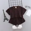 New Summer Baby Girls Set Kids Children Leopard Clothes Suit Short Sleeve Tops Tshirt + Shorts Girl 2pcs Outfits 14831