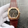 NOWOŚĆ 42 mm Octo Finissimo Tourbillon 102719 Rose Gold Skeleton Dial Automatyczna męska zegarek czarny skórzany pasek sportowy Watch High Qua194N