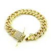 Vente en gros-Fashion Gold entièrement glacé Bracelet en cristal Hip Hop Mens Bracelet cubain Hommes Simulé Bling Strass Bracelets