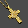 Pendant Necklaces Double Trendy Cross Iced Out Bling Rhinestones Crystal Gold Silver Chain Necklace Men Hip Hop Jewelry Cuba's