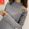 Fashion-Fashion Women Sweaters and Pullovers Sueter Mujer Ruffled Sleeve Turtleneck Solid loose Sexy Elastic Women Tops