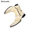 Batzuzhi Luxury Handmade Men Boots Siated Iron Toe Męskie Skórzane Buty Skórzane Gold Rock Party and Weddwear Botas Hombre