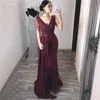 Vinho Tinto removível Sashes Prom Vestidos sem mangas Beading Tassel vestidos de noite Luxo