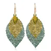 15-color bohemian ethnic double-layer leaves tassel pendant earrings Vintage color metal computer leaf pendants ladies fashion ear jewelry