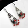 Gros-S925 boucles d'oreilles en argent goutte d'oreille pour les femmes incrustées de grenade rouge glands rétro motif creux thai argent femme boucles d'oreilles 2019