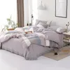 Ultra Soft Duvet Cover Bed sheet 2 Pillow shams Green Grey Stripe printed 100% Washed Cotton Bedding Set Queen King size 4Pcs