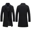 Mode Hommes 'S Laine Manteau Hiver Chaud Solide Couleur Long Trench Veste Mâle Simple Poitrine D'affaires Casual Pardessus Parka Taille M-3XL
