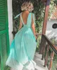 Sexy Deep V Neck Boho Mint Green Bridemaid Dresses Wedding Ospite di matrimonio formale senza schienale abito da festa d'onore