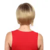 Ombre-Perücke, kurze, gerade, blonde, synthetische Perücken für Frauen, dunkle Wurzeln, braunes Haar für den Alltag