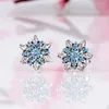 Temperament blue snowflake earrings for Pandora 925 sterling silver with CZ diamonds high quality elegant ladies earrings with original box