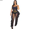 Lemon Gina women sexy lace see though pu ruffles side high waist pencil long pants bodycon trousers black S-2XL LGALS067